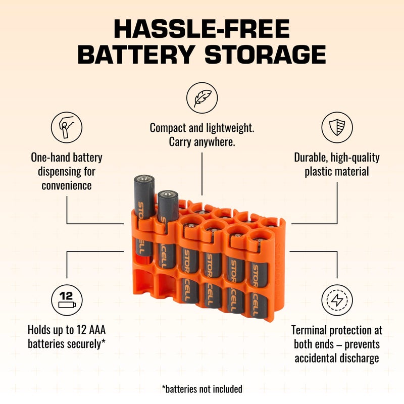Storacell by Powerpax AAA Battery Storage Caddy, Orange, Holds 12 Batteries (Not Included) - Image 4